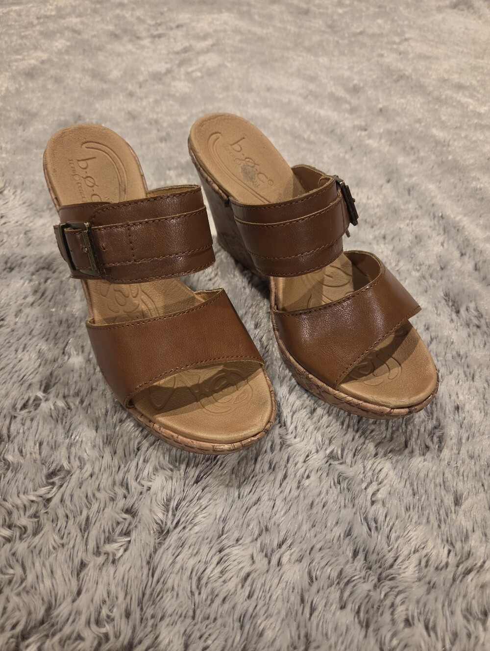 b.o.c. Tan Leather Double-Strap Wedge Sandals